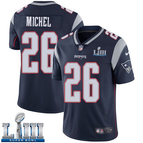 #26 New England Patriots Sony Michel Limited Men's Home Navy Blue Super Bowl LIII Jersey