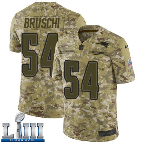 #54 New England Patriots Tedy Bruschi Limited Men's Camo Super Bowl LIII Jersey