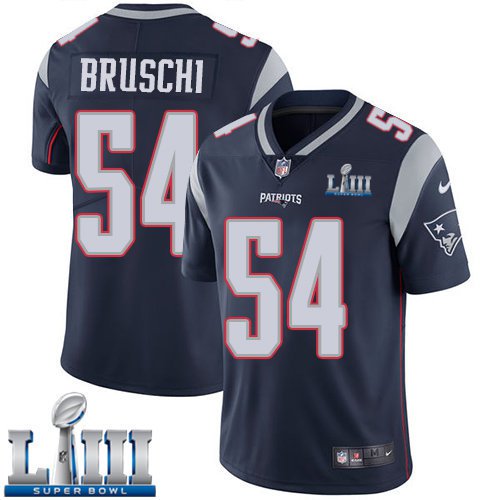 #54 New England Patriots Tedy Bruschi Limited Men's Home Navy Blue Super Bowl LIII Jersey