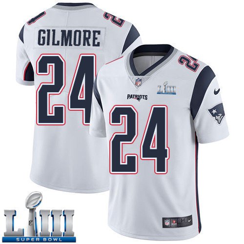 #24 New England Patriots Stephon Gilmore Limited Men's Road White Super Bowl LIII Jersey