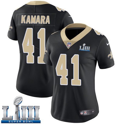 #41 New Orleans Saints Alvin Kamara Women's Home Black Super Bowl LIII Jersey