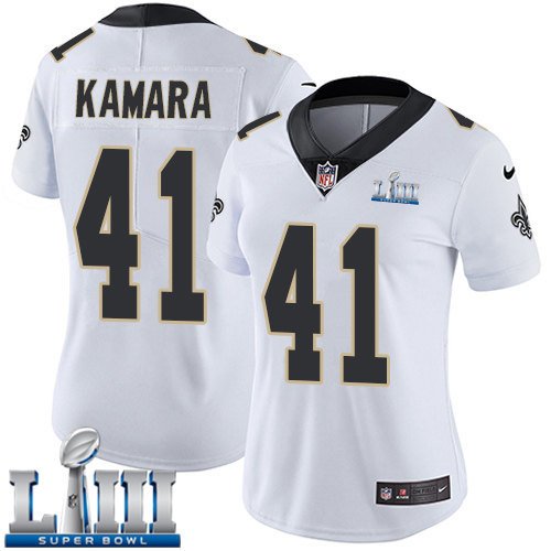 #41 New Orleans Saints Alvin Kamara Women's Road White Super Bowl LIII Jersey