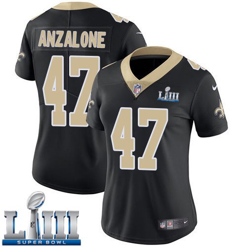 #47 New Orleans Saints Alex Anzalone Women's Home Black Super Bowl LIII Jersey