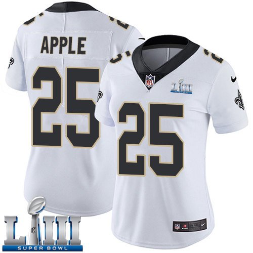 #25 New Orleans Saints Eli Apple Women's Road White Super Bowl LIII Jersey
