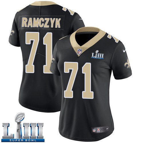 #71 New Orleans Saints Ryan Ramczyk Women's Home Black Super Bowl LIII Jersey