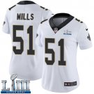 #51 New Orleans Saints Sam Mills Women's Road White Super Bowl LIII Jersey