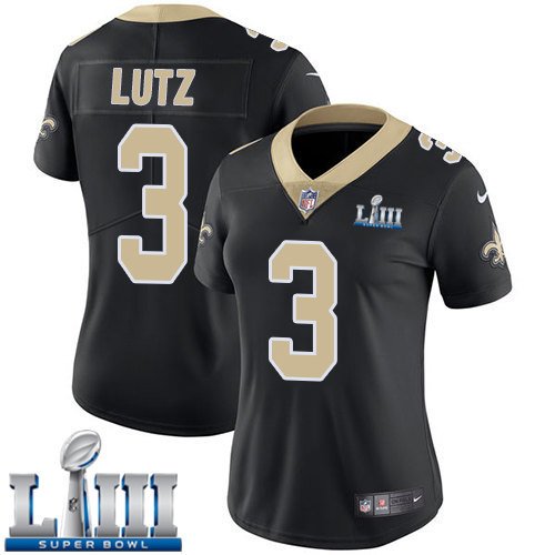 #3 New Orleans Saints Wil Lutz Women's Home Black Super Bowl LIII Jersey