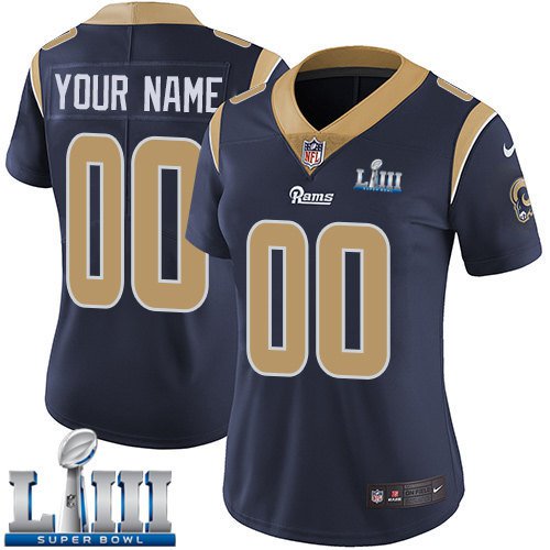 Women's Los Angeles Rams Navy Blue Super Bowl LIII Jersey Custom Name and Numberized Home