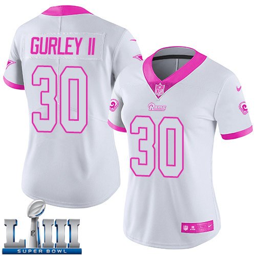 Women's Todd Gurley Los Angeles Rams White/Pink Super Bowl LIII Jersey