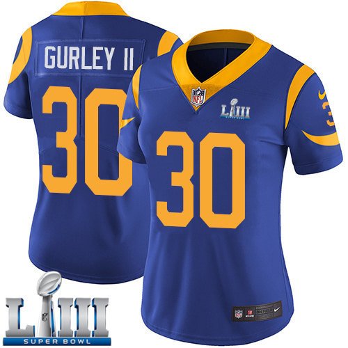 Women's Todd Gurley Los Angeles Rams Royal Blue Super Bowl LIII Jersey #30
