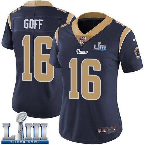 Women's Jared Goff Los Angeles Rams Navy Blue Super Bowl LIII Jersey #16 Home