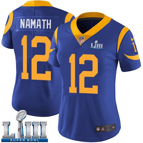 Women's Joe Namath Los Angeles Rams Royal Blue Super Bowl LIII Jersey #12