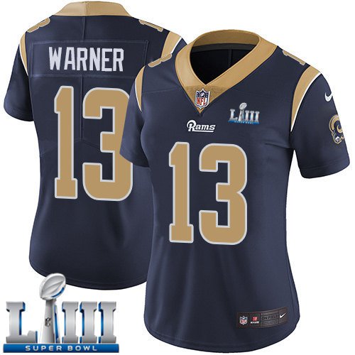 Women's Kurt Warner Los Angeles Rams Navy Blue Super Bowl LIII Jersey #13 Home
