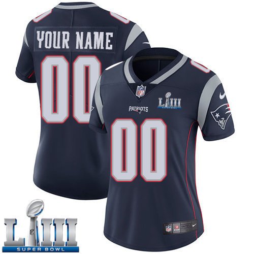 New England Patriots Women's Home Navy Blue Super Bowl LIII Jersey Custom Name and Numberized