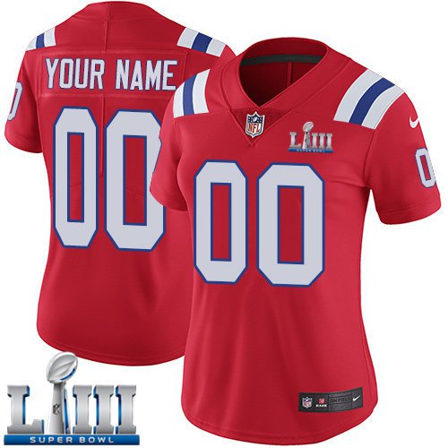 New England Patriots Women's Alternate Red Super Bowl LIII Jersey Custom Name and Numberized