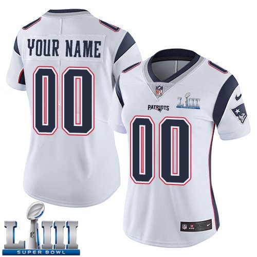 New England Patriots Women's Road White Super Bowl LIII Jersey Custom Name and Numberized