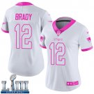 #12 New England Patriots Tom Brady Women's White/Pink Super Bowl LIII Jersey