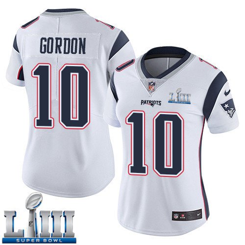 #10 New England Patriots Josh Gordon Women's Road White Super Bowl LIII Jersey
