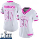 #87 New England Patriots Rob Gronkowski Women's White/Pink Super Bowl LIII Jersey