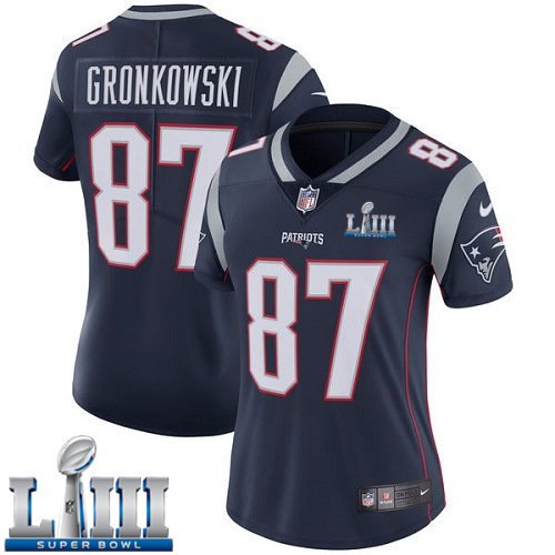 #87 New England Patriots Rob Gronkowski Women's Home Navy Blue Super Bowl LIII Jersey
