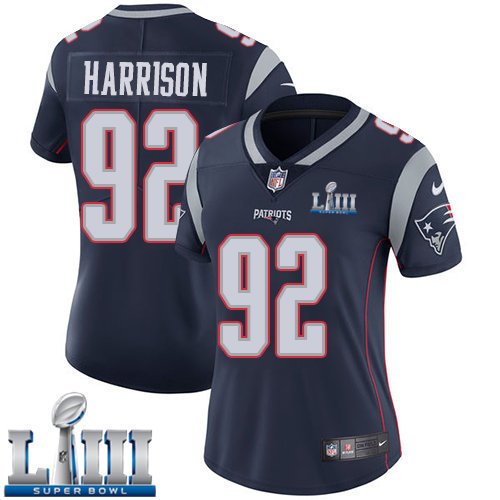 #92 New England Patriots James Harrison Women's Home Navy Blue Super Bowl LIII Jersey
