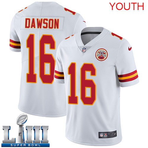 Youth Kansas City Chiefs #16 Len Dawson White Super Bowl LIII Jersey