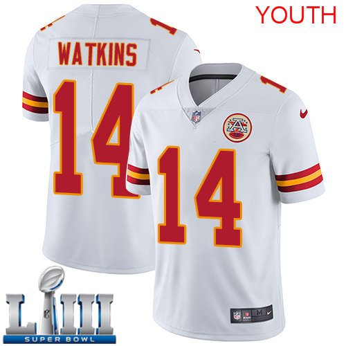 Sammy Watkins Youth White Super Bowl LIII Jersey #14 Kansas City Chiefs Road