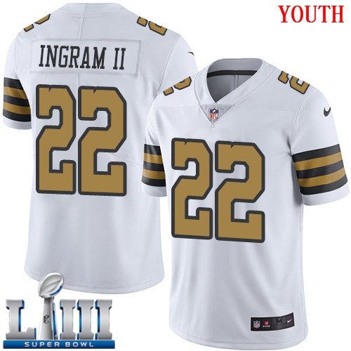 #22 New Orleans Saints Mark Ingram Youth White Super Bowl LIII Jersey Rush