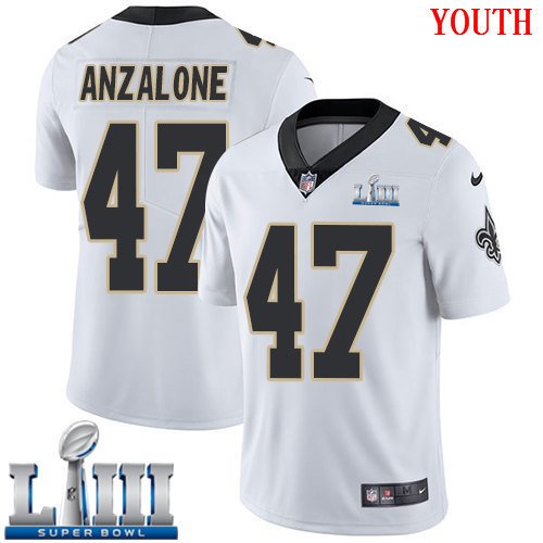 #47 New Orleans Saints Alex Anzalone Youth Road White Super Bowl LIII Jersey