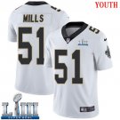 #51 New Orleans Saints Sam Mills Youth Road White Super Bowl LIII Jersey
