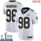#98 New Orleans Saints Sheldon Rankins Youth Road White Super Bowl LIII Jersey