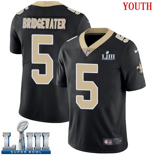 #5 New Orleans Saints Teddy Bridgewater Youth Home Black Super Bowl LIII Jersey