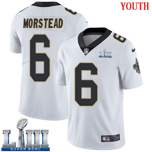 #6 New Orleans Saints Thomas Morstead Youth Road White Super Bowl LIII Jersey