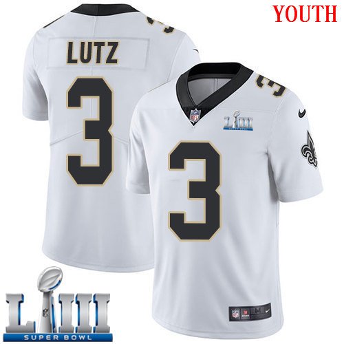 #3 New Orleans Saints Wil Lutz Youth Road White Super Bowl LIII Jersey