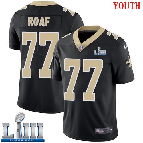 #77 New Orleans Saints Willie Roaf Youth Home Black Super Bowl LIII Jersey