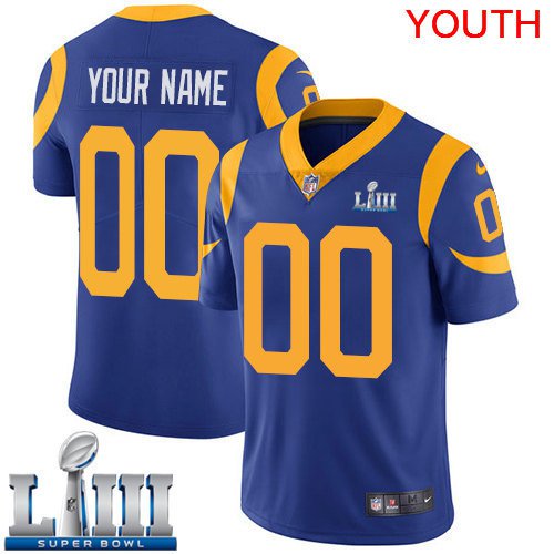Youth Limited Los Angeles Rams Royal Blue Super Bowl LIII Jersey Custom Name and Numberized