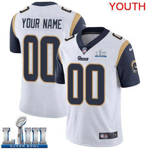 Youth Limited Los Angeles Rams White Super Bowl LIII Jersey Custom Name and Numberized Road