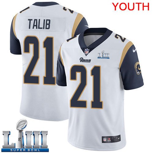Youth Limited Aqib Talib Los Angeles Rams White Super Bowl LIII Jersey #21 Road