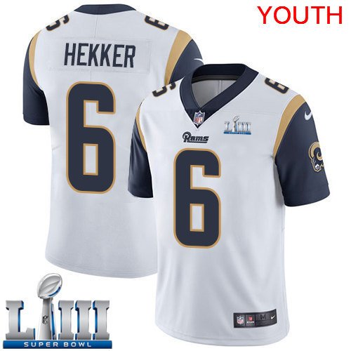 Youth Limited Johnny Hekker Los Angeles Rams White Super Bowl LIII Jersey #6 Road