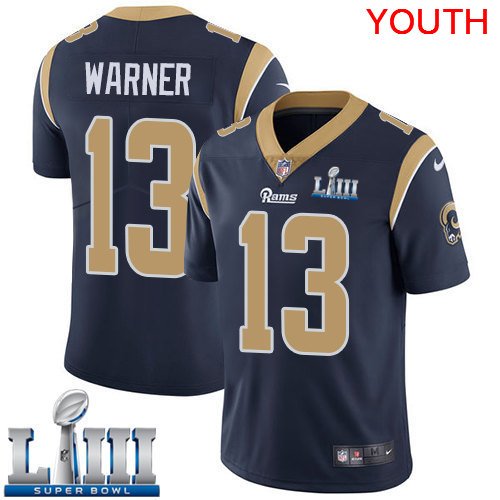 Youth Limited Kurt Warner Los Angeles Rams Navy Blue Super Bowl LIII Jersey #13 Home