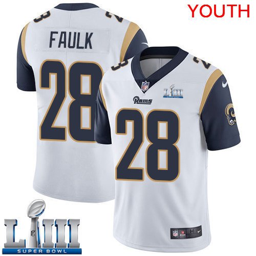Youth Limited Marshall Faulk Los Angeles Rams White Super Bowl LIII Jersey #28 Road