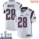 #28 New England Patriots James White Youth Road White Super Bowl LIII Jersey