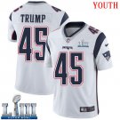 #45 New England Patriots Donald Trump Youth Road White Super Bowl LIII Jersey
