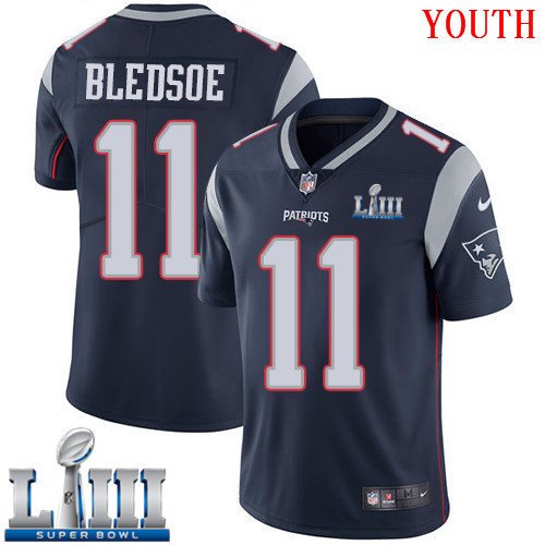 #11 New England Patriots Drew Bledsoe Youth Home Navy Blue Super Bowl LIII Jersey