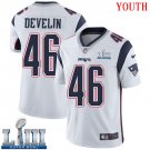 #46 New England Patriots James Develin Youth Road White Super Bowl LIII Jersey