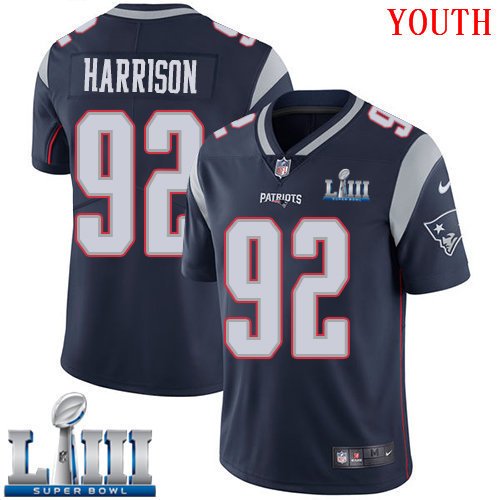 #92 New England Patriots James Harrison Youth Home Navy Blue Super Bowl LIII Jersey