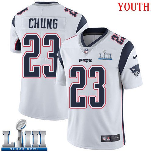 #23 New England Patriots Patrick Chung Youth Road White Super Bowl LIII Jersey