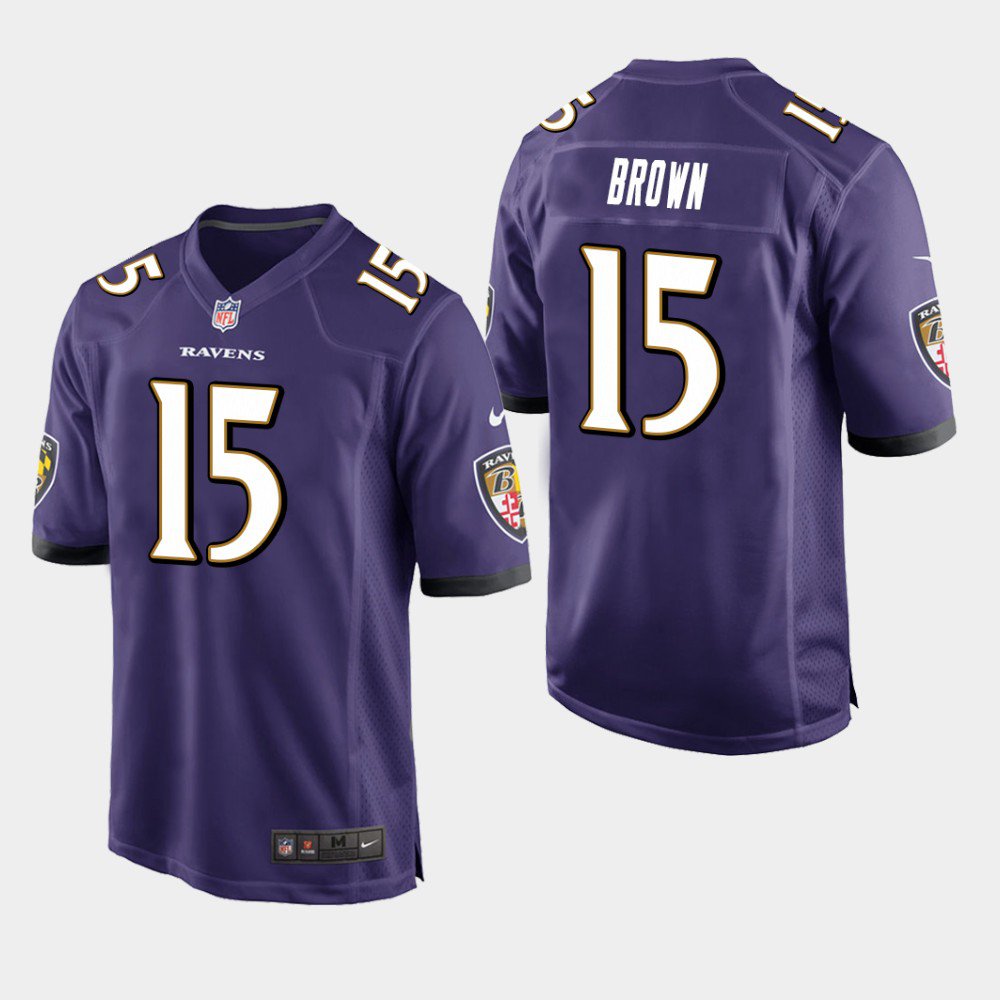 Men's Baltimore Ravens #15 Marquise Brown Game Jersey - Purple