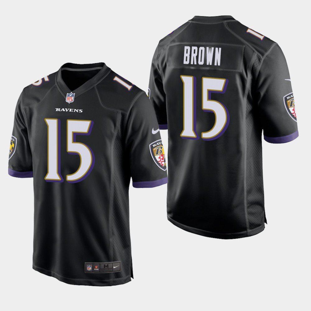 Men's Baltimore Ravens #15 Marquise Brown Game Jersey - Black