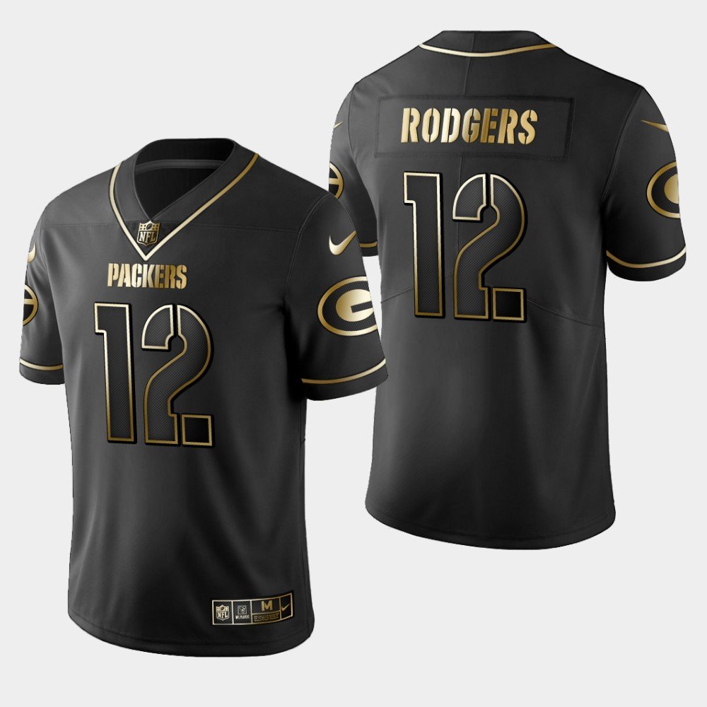 Packers #12 Aaron Rodgers Golden Edition Jersey - Black